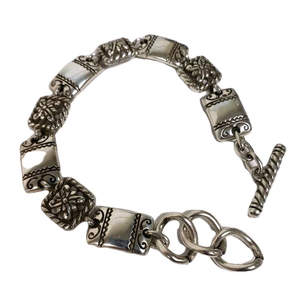 Brighton Bracelet Silver Plated Square Rectangle Toggle 6.5" To 7" Boho No Tag